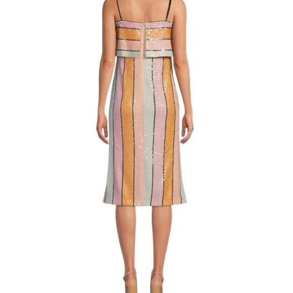 NWT Gianni Bini Pink Orange Halston Sequin Stripe Midi Dress Sleeveless.  SZ 6 - Picture 3 of 5